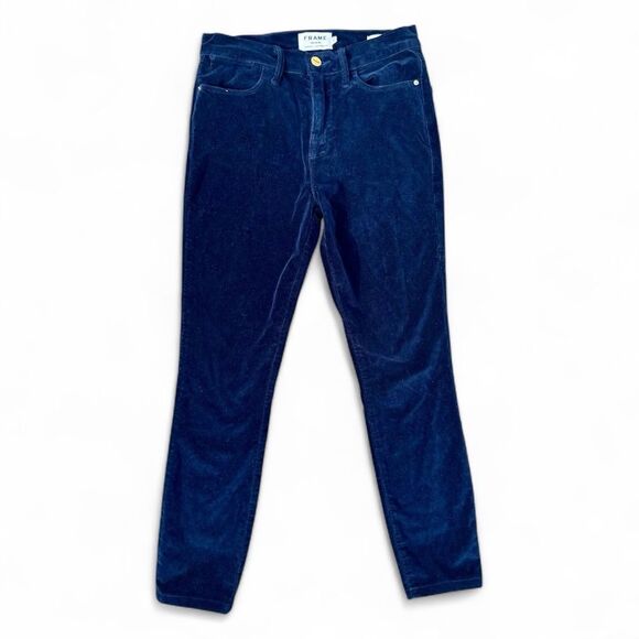 FRAME Le High Skinny Velvet Pants Blue Navy Plush Stretch Size 26 - Picture 3 of 5